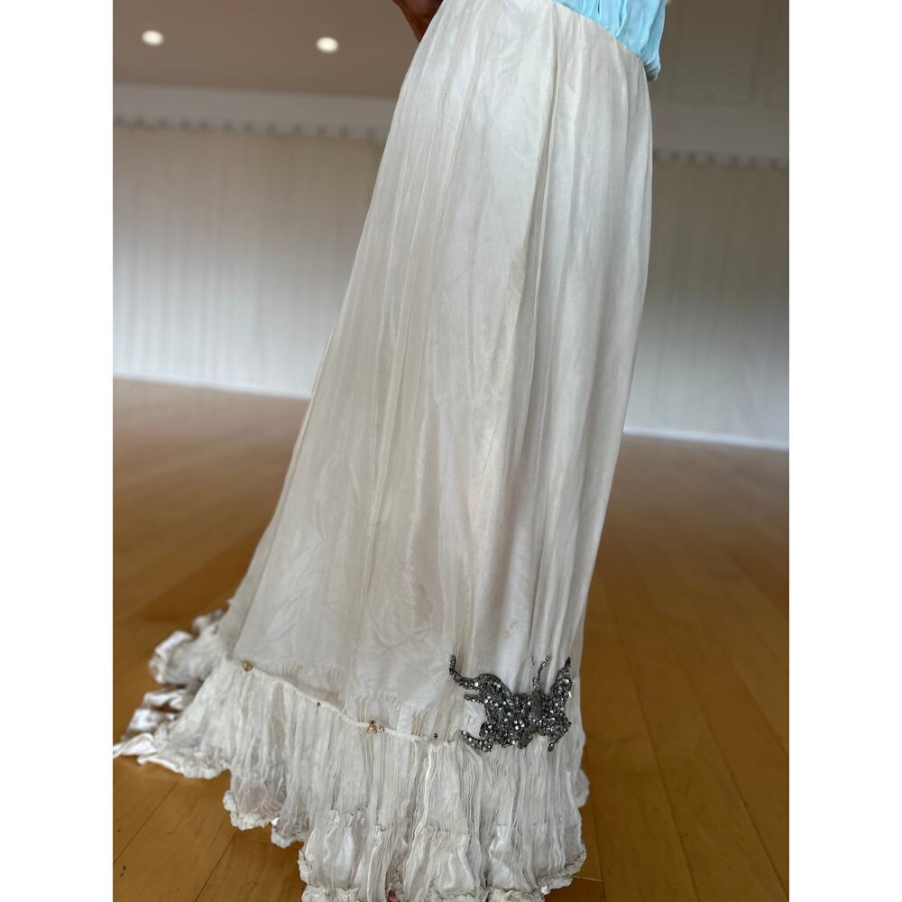 Women's Large Gown Aqua Ecru Silk Ball Gown Star Fish Rhinestone Ornaments 1905 - Picture 6 of 6